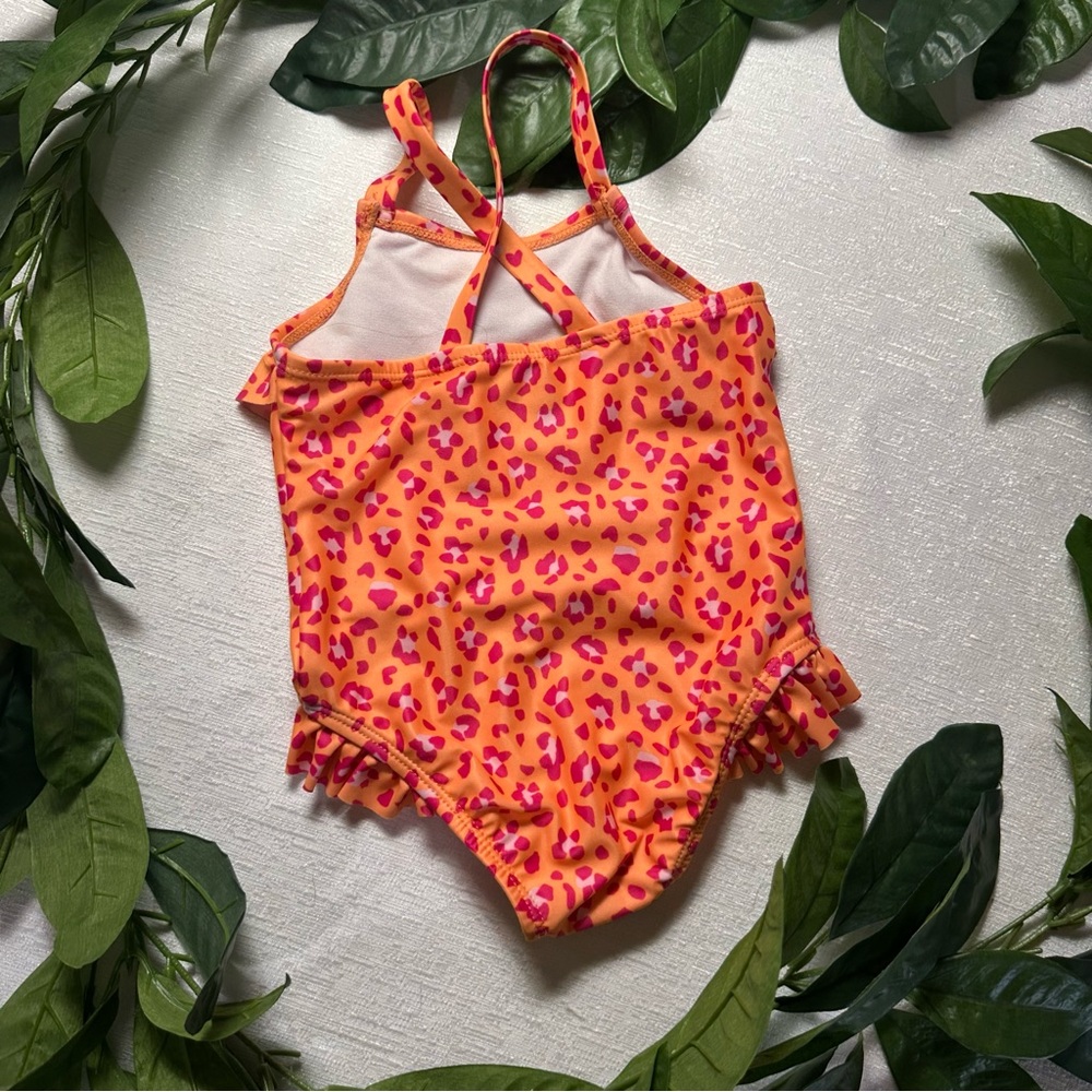 Wonder Nation Kids' Orange and Pink Leopard One Piece 2T
